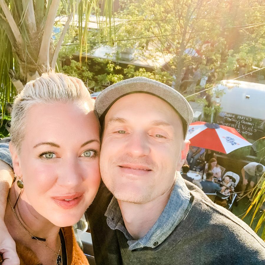 Audra and Justin in a golden-hour selfie in Savannah
