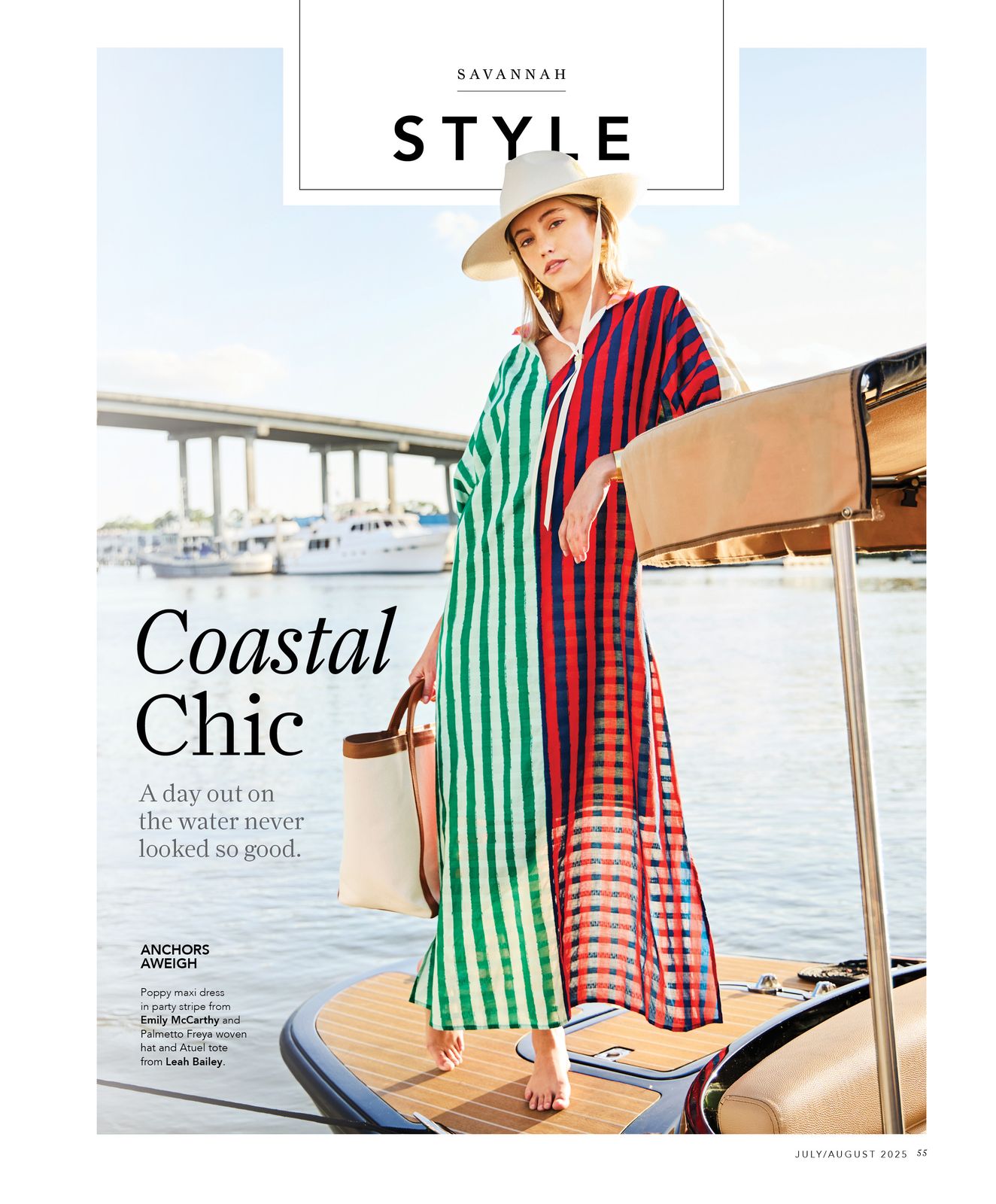 Savannah Magazine Coastal Chic feature opening page, shot aboard Joyride